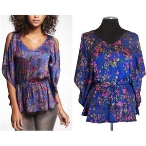 Express - Floral Tie Waist Satiny Flutter Kimono Top - Extra Small XS